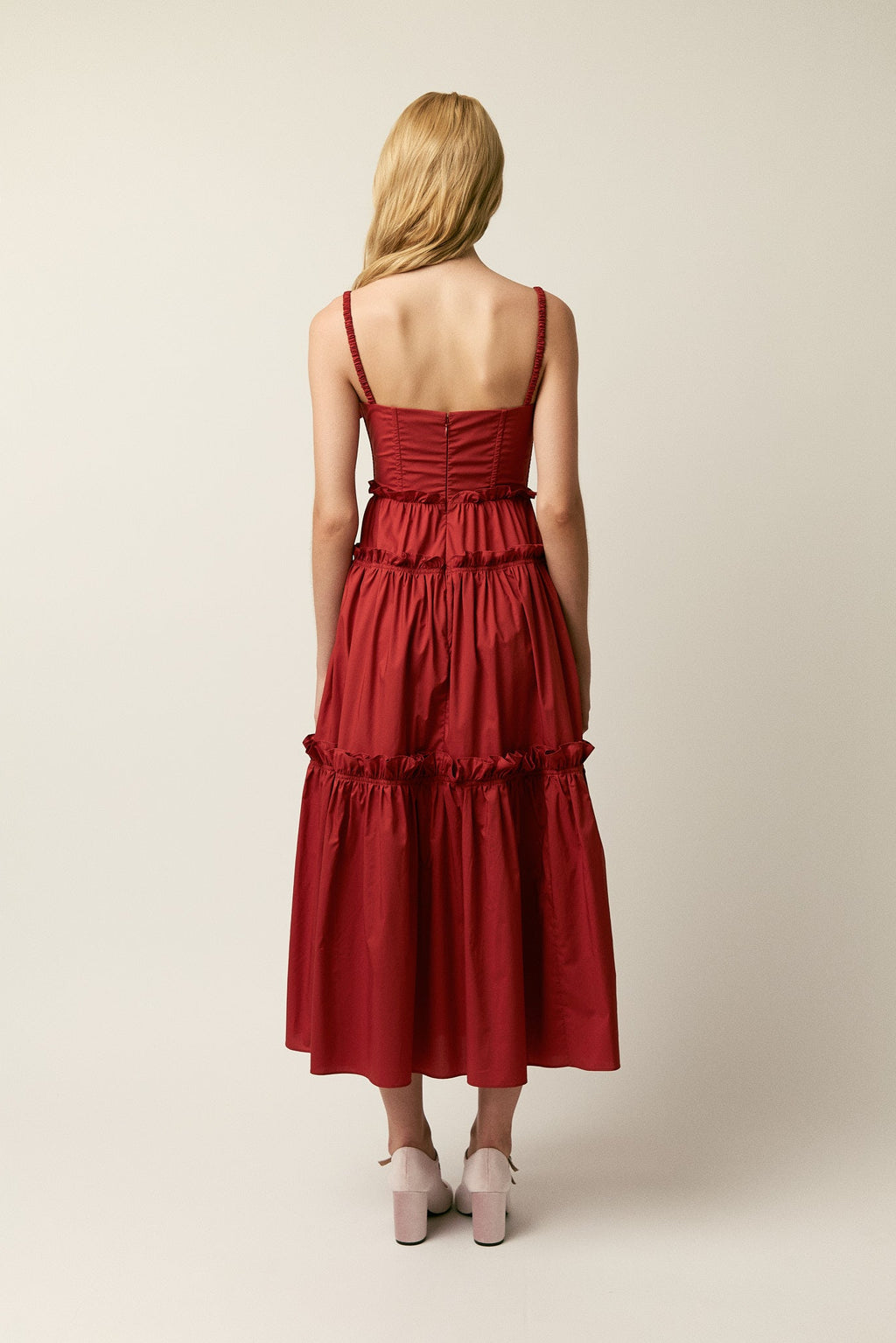 Women Spaghetti Strap Ruffle Tiered Midi Dress