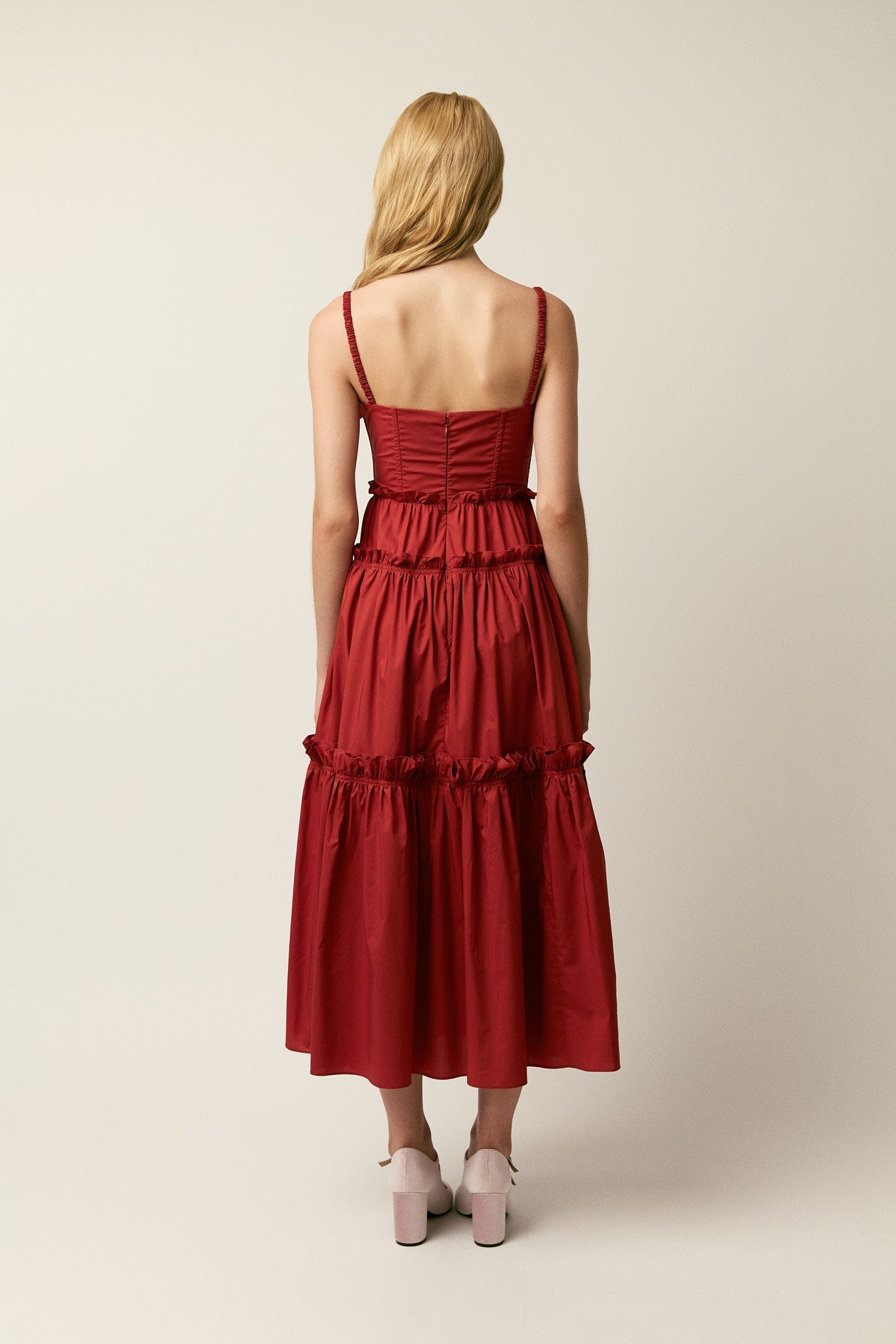Women Spaghetti Strap Ruffle Tiered Midi Dress
