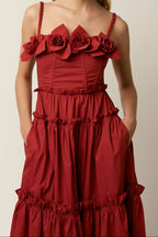 Women Spaghetti Strap Ruffle Tiered Midi Dress