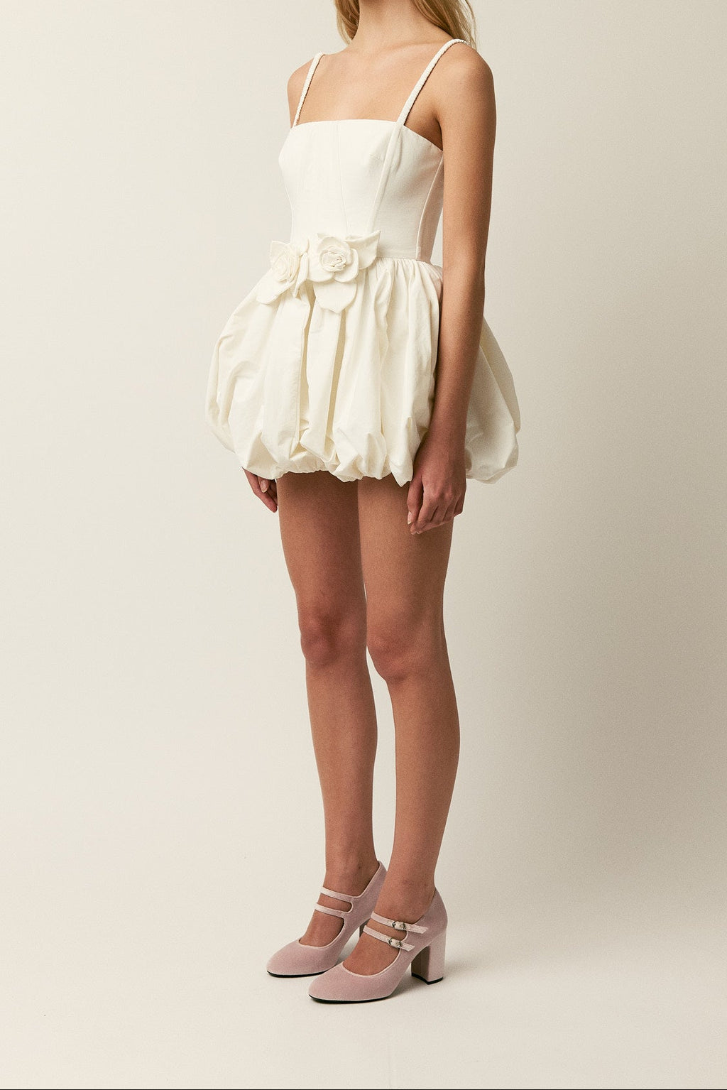 Women Spaghetti Strap Bow Bubble Hem Mini Dress