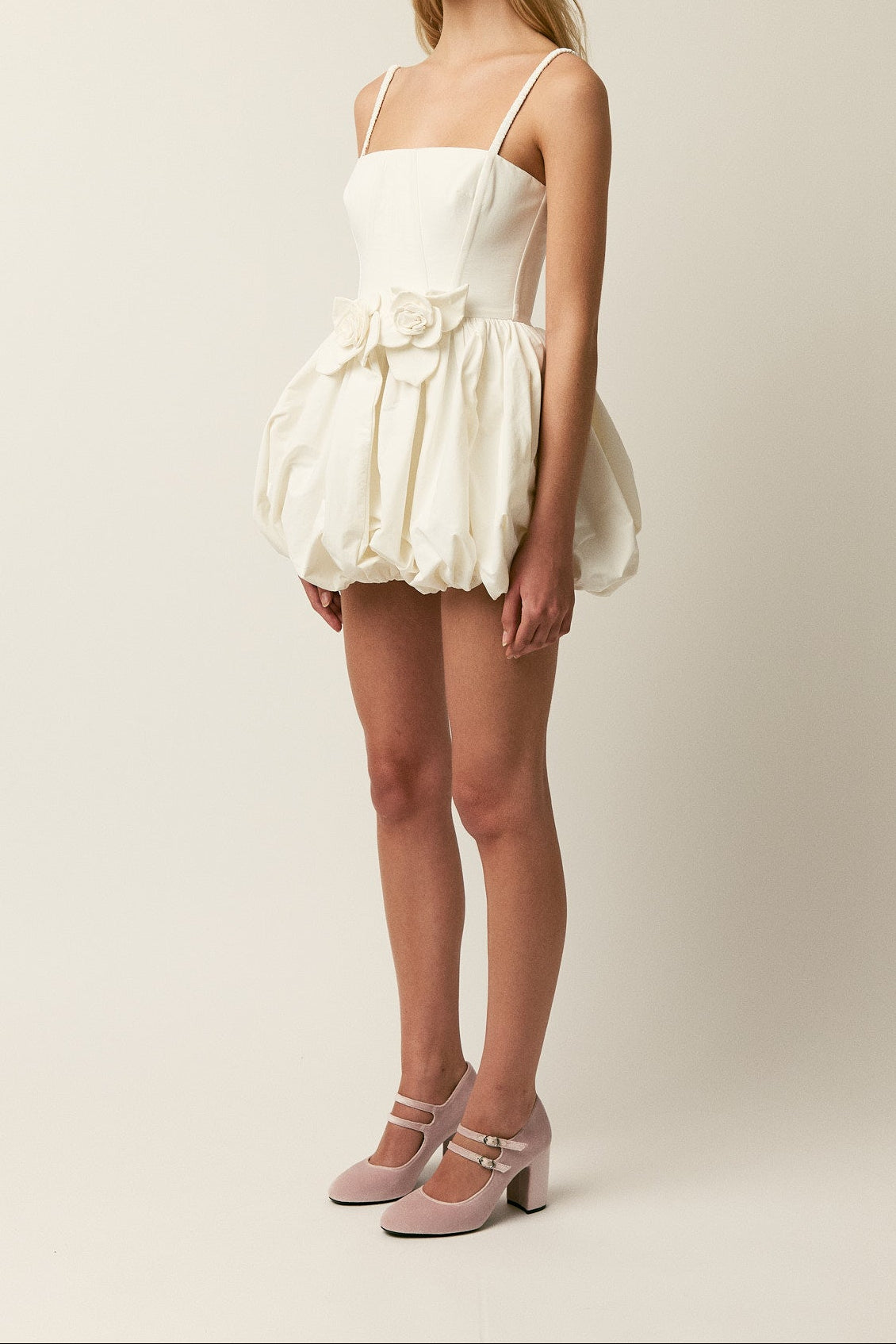 Women Spaghetti Strap Bow Bubble Hem Mini Dress