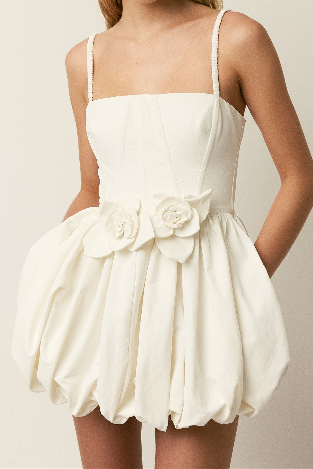 Women Spaghetti Strap Bow Bubble Hem Mini Dress