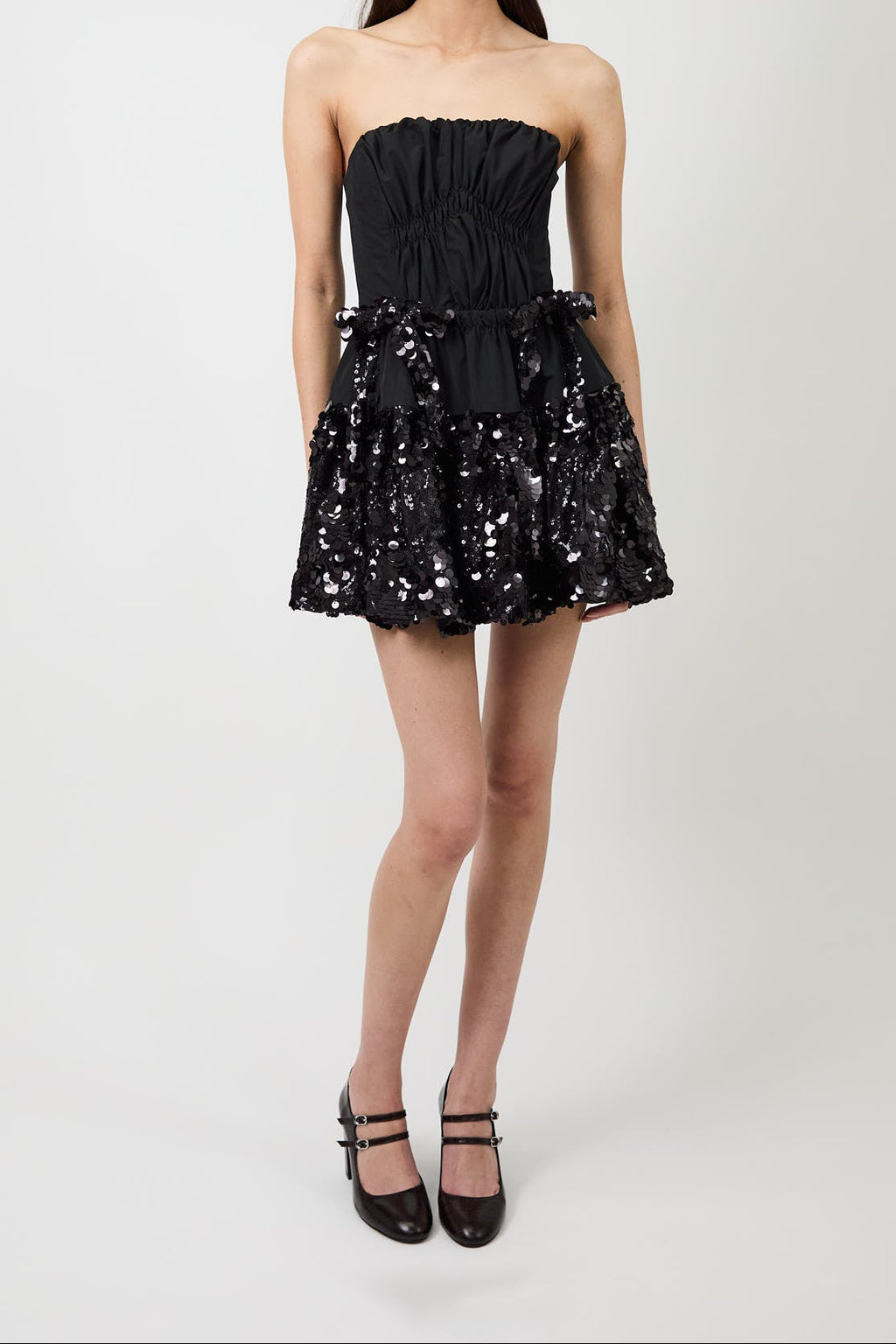 Women Strapless Sequin Ruffled Mini Dress