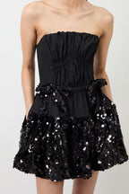 Women Strapless Sequin Ruffled Mini Dress