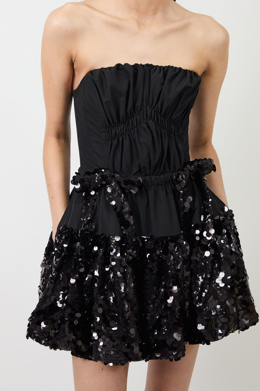 Women Strapless Sequin Ruffled Mini Dress