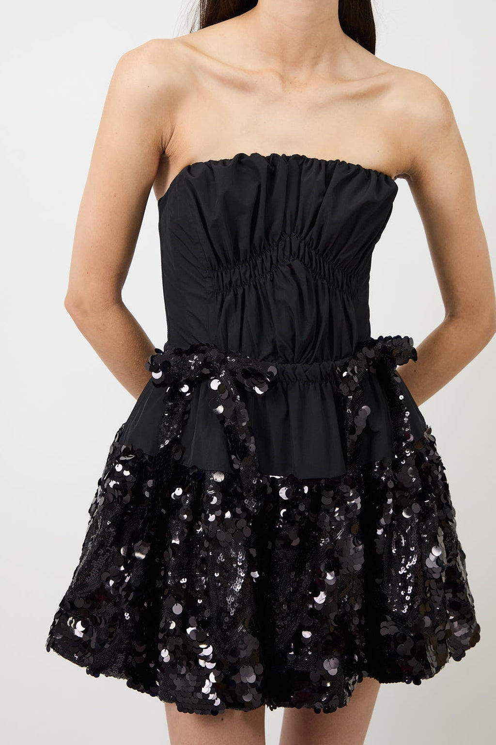 Women Strapless Sequin Ruffled Mini Dress