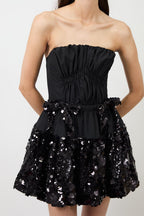 Women Strapless Sequin Ruffled Mini Dress