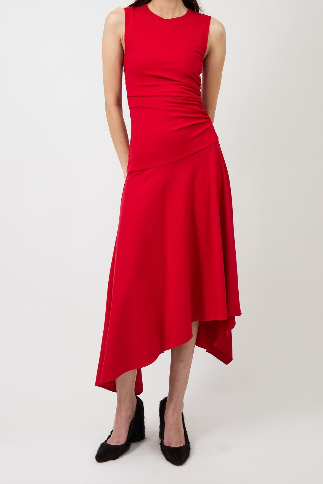 Women's Sleeveless Round Neck Asymmetrical Midi Dress