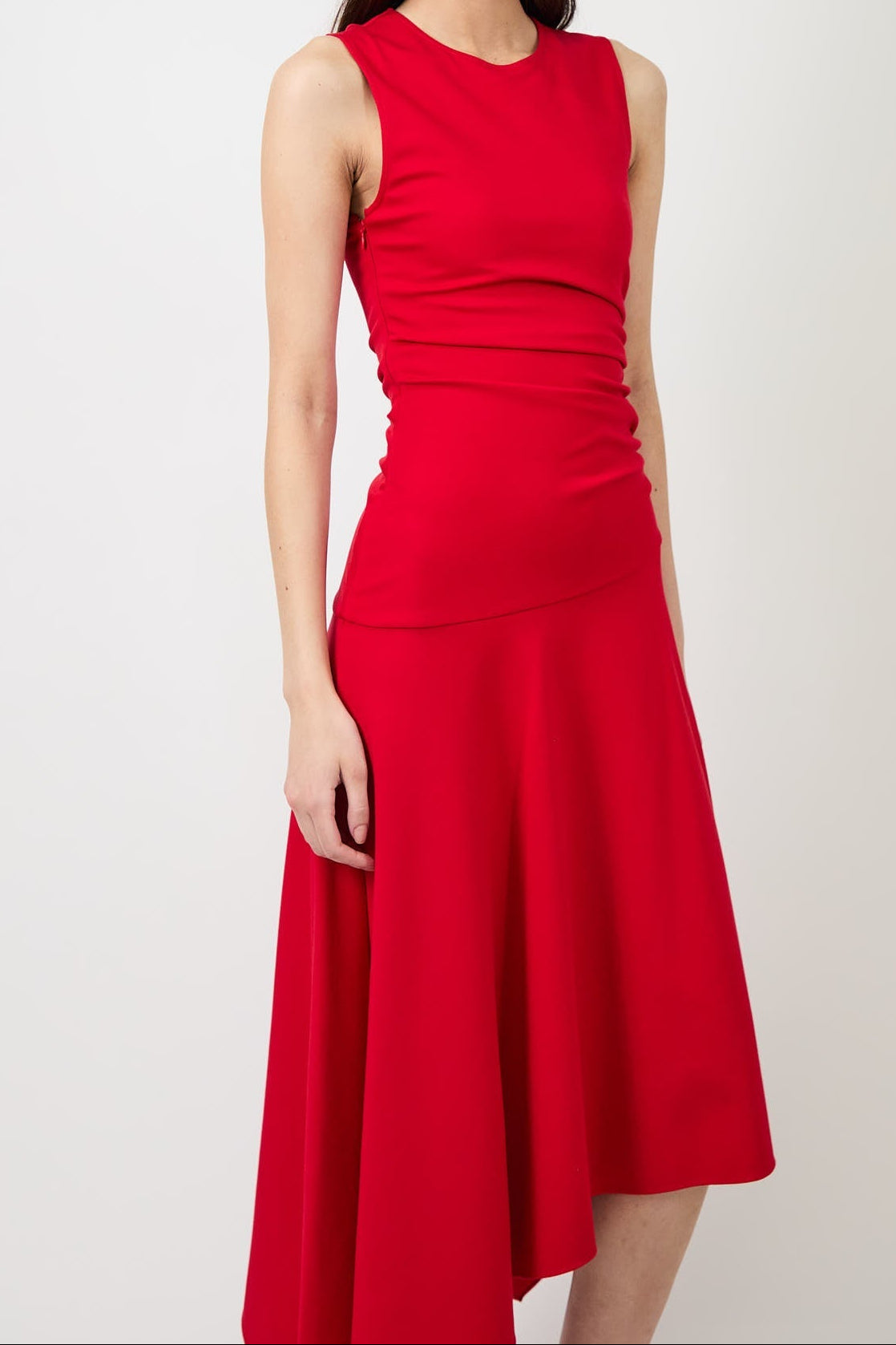 Women's Sleeveless Round Neck Asymmetrical Midi Dress