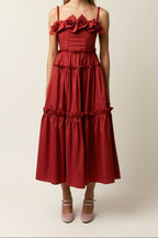 Women Spaghetti Strap Ruffle Tiered Midi Dress