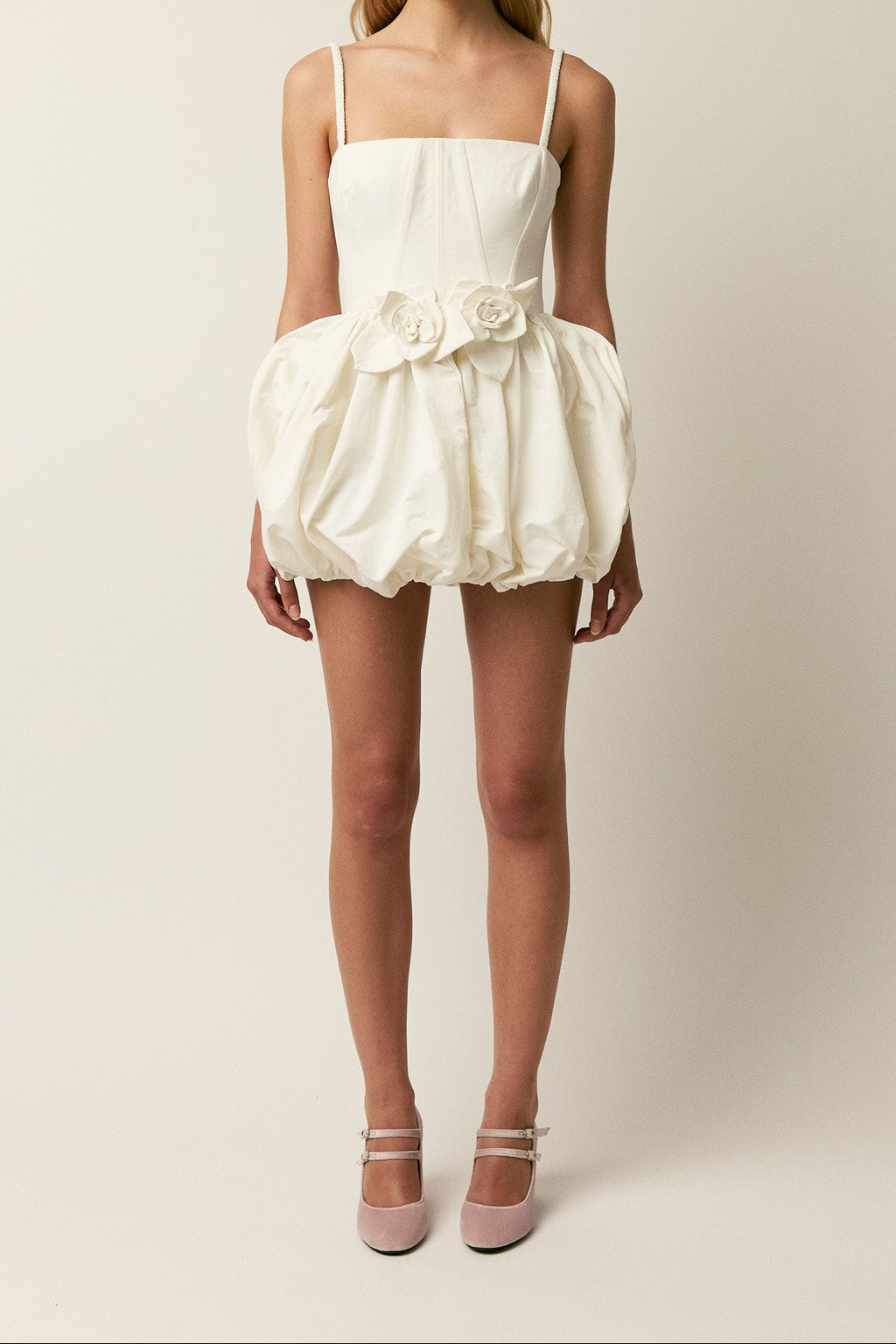 Women Spaghetti Strap Bow Bubble Hem Mini Dress