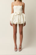 Women Spaghetti Strap Bow Bubble Hem Mini Dress