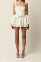 Women Spaghetti Strap Bow Bubble Hem Mini Dress