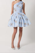 Women One Shoulder Printed Flared Mini Dress