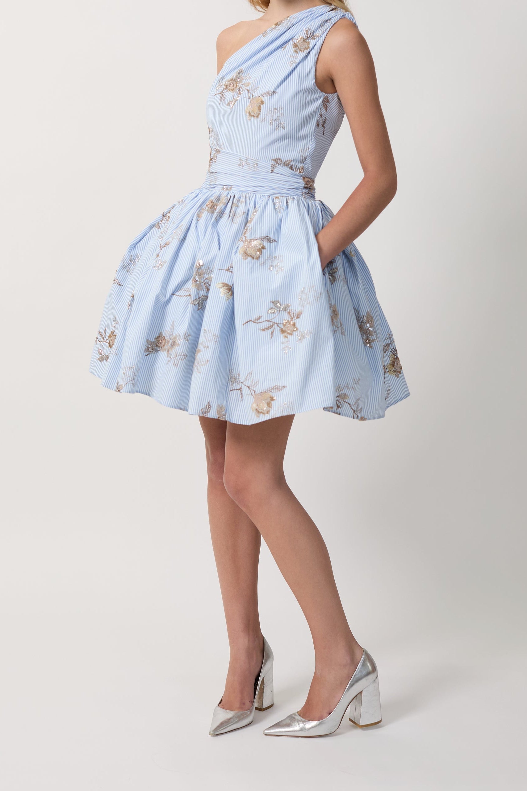 Women One Shoulder Printed Flared Mini Dress