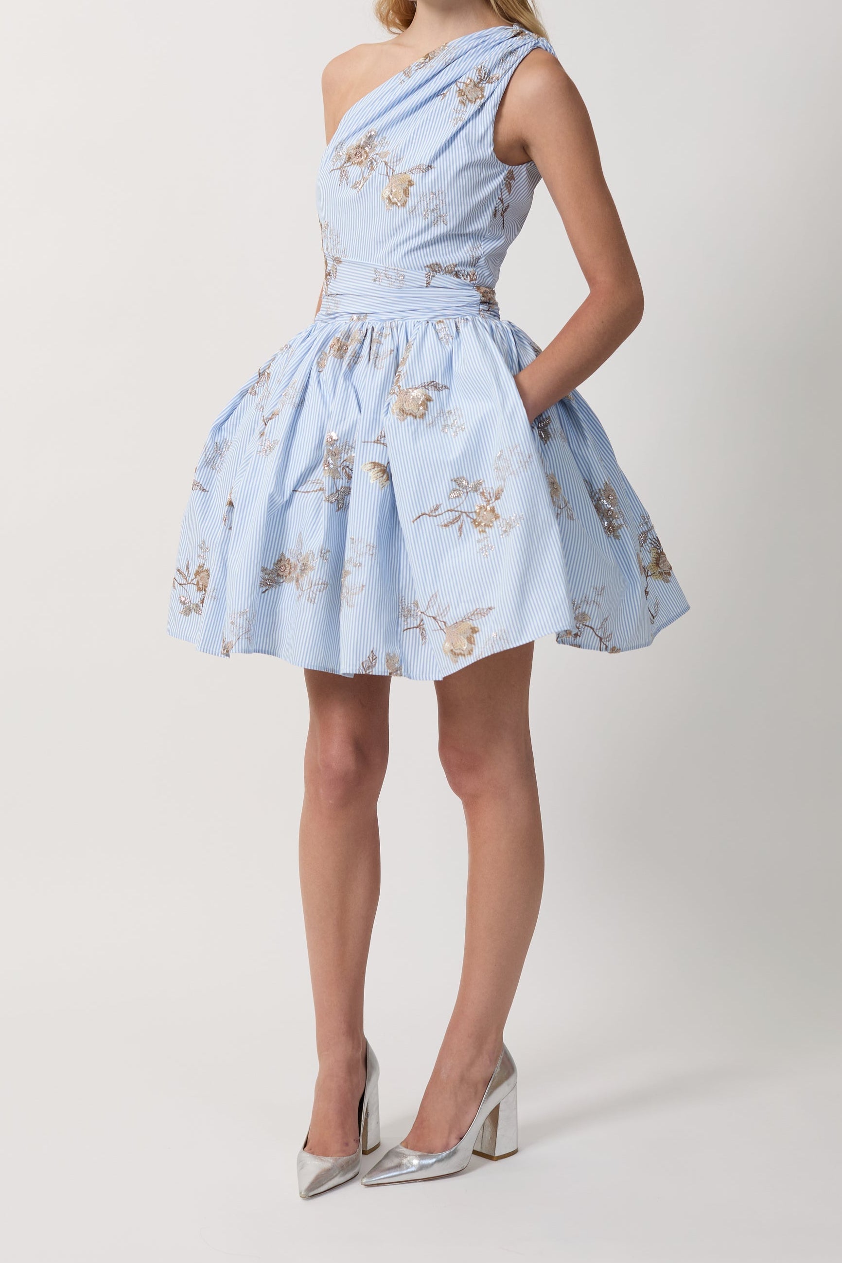 Women One Shoulder Printed Flared Mini Dress