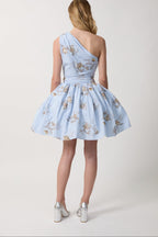 Women One Shoulder Printed Flared Mini Dress