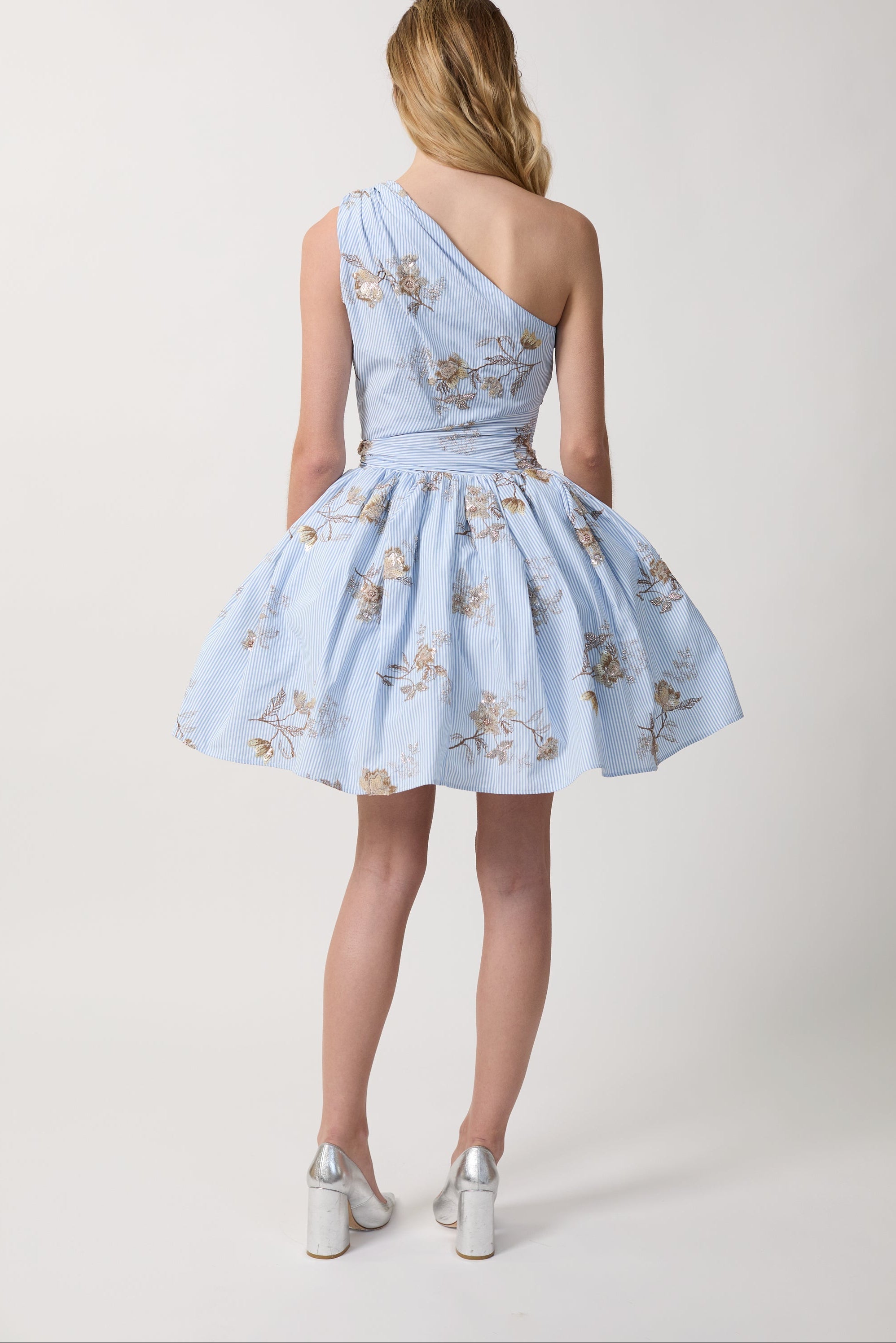 Women One Shoulder Printed Flared Mini Dress