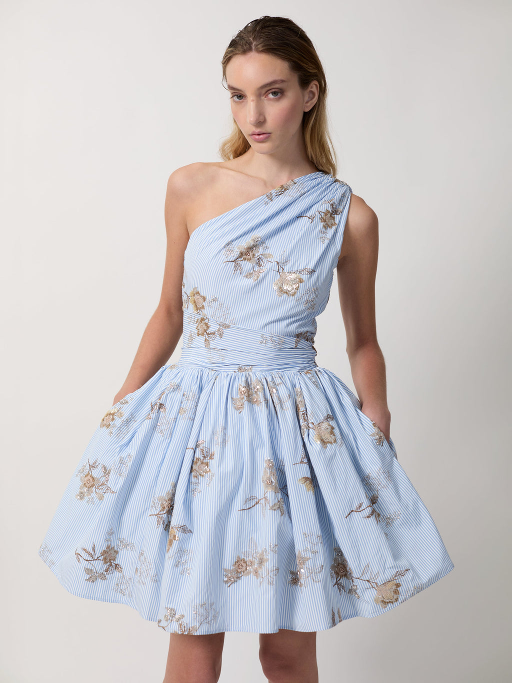Women One Shoulder Printed Flared Mini Dress