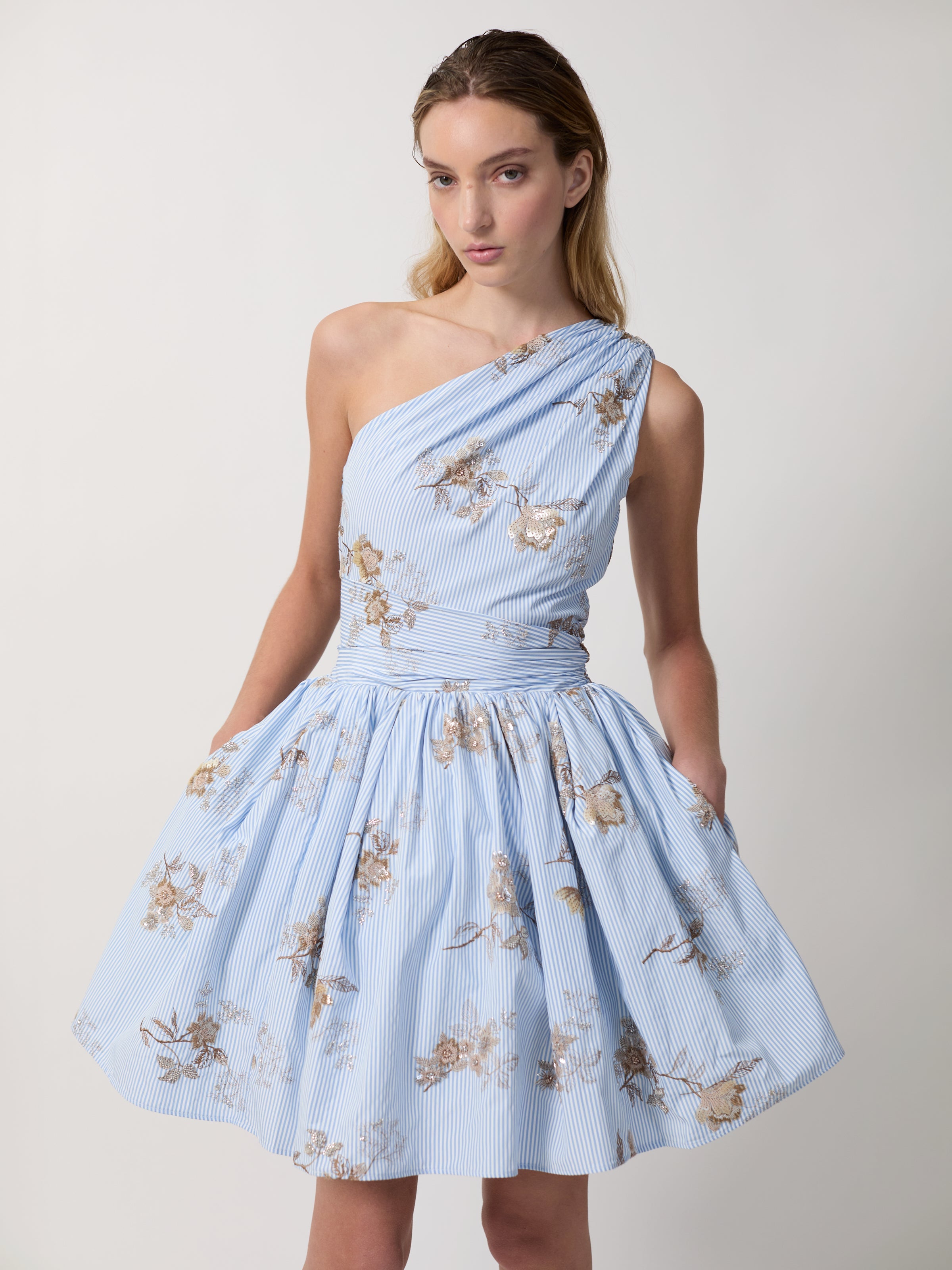 Women One Shoulder Printed Flared Mini Dress