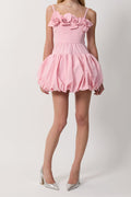 Women Spaghetti Strap 3D Flower Bubble Hem Mini Dress