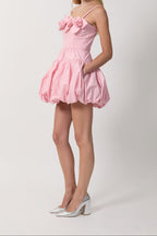 Women Spaghetti Strap 3D Flower Bubble Hem Mini Dress