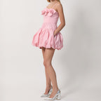 Women Spaghetti Strap 3D Flower Bubble Hem Mini Dress