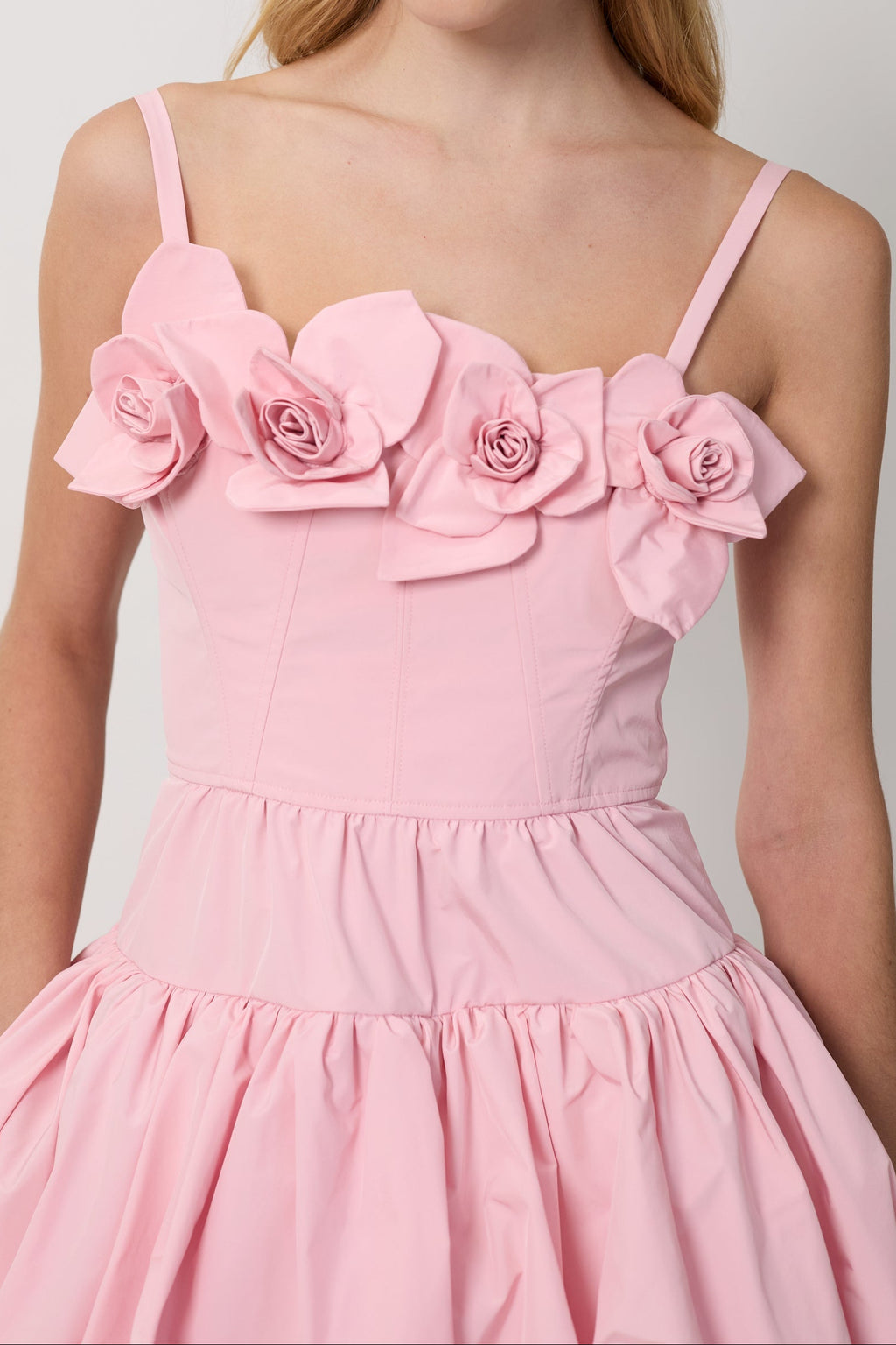 Women Spaghetti Strap 3D Flower Bubble Hem Mini Dress
