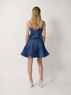Women Spaghetti Strap Bow Denim Mini Skater Dress