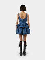Women Sleeveless 3D Floral Ruffled Denim Mini Dress