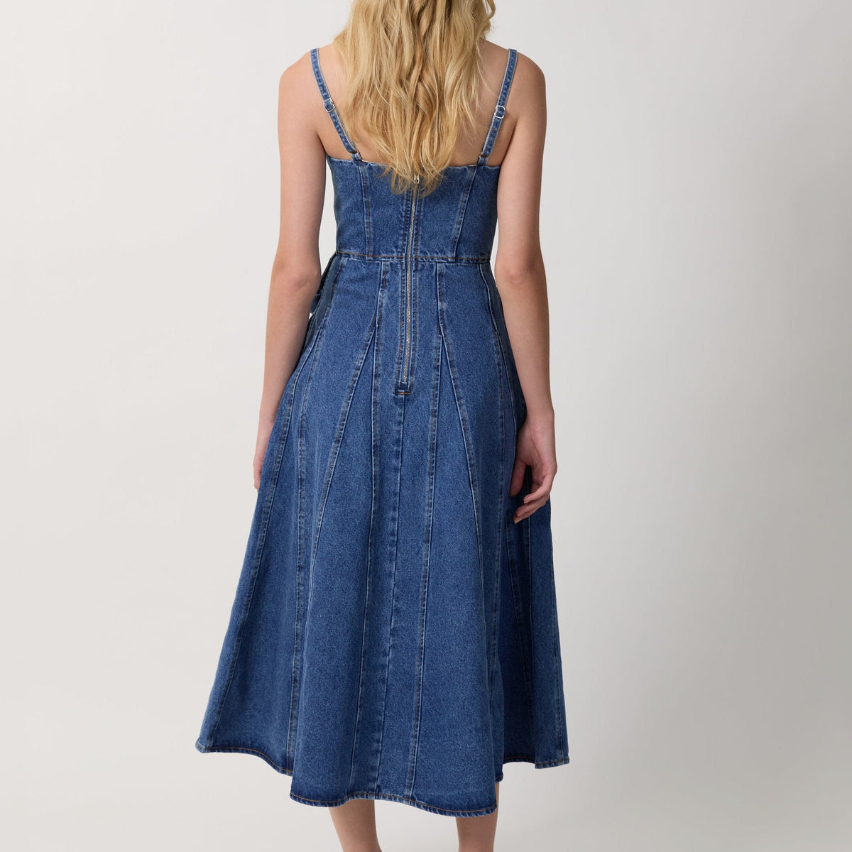 Women's 3D Floral Denim Midi Dress with Spaghetti Straps