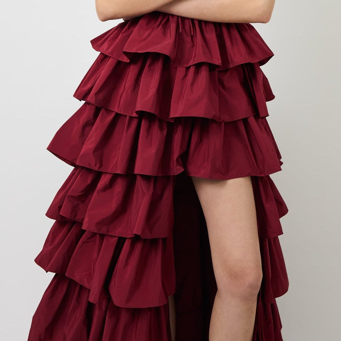 Women's Deep V Neck Ruffled Maxi Evening Gown with Slit