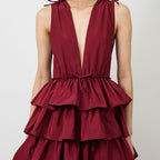 Women's Deep V Neck Ruffled Maxi Evening Gown with Slit