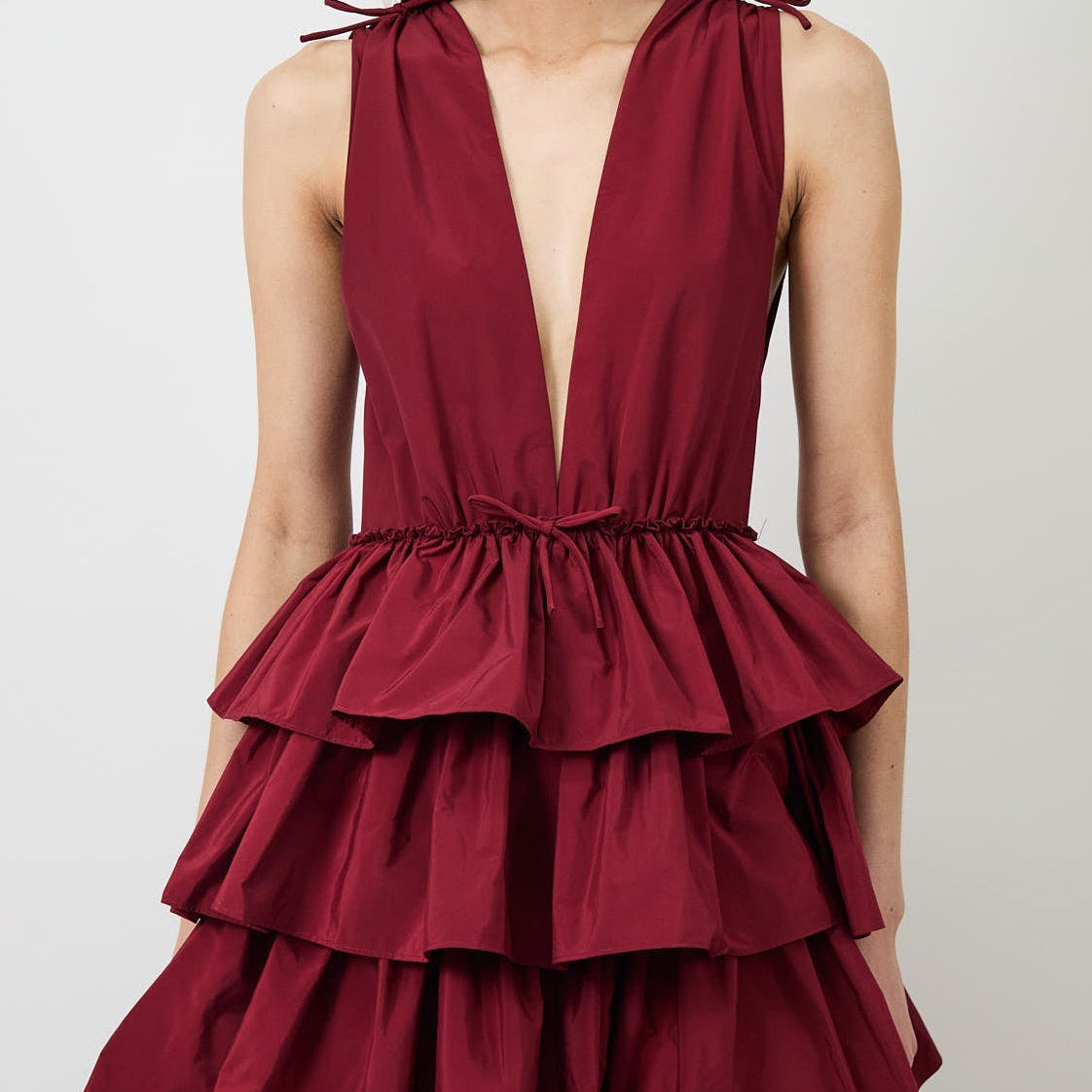 Women's Deep V Neck Ruffled Maxi Evening Gown with Slit