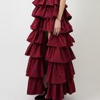 Women's Deep V Neck Ruffled Maxi Evening Gown with Slit