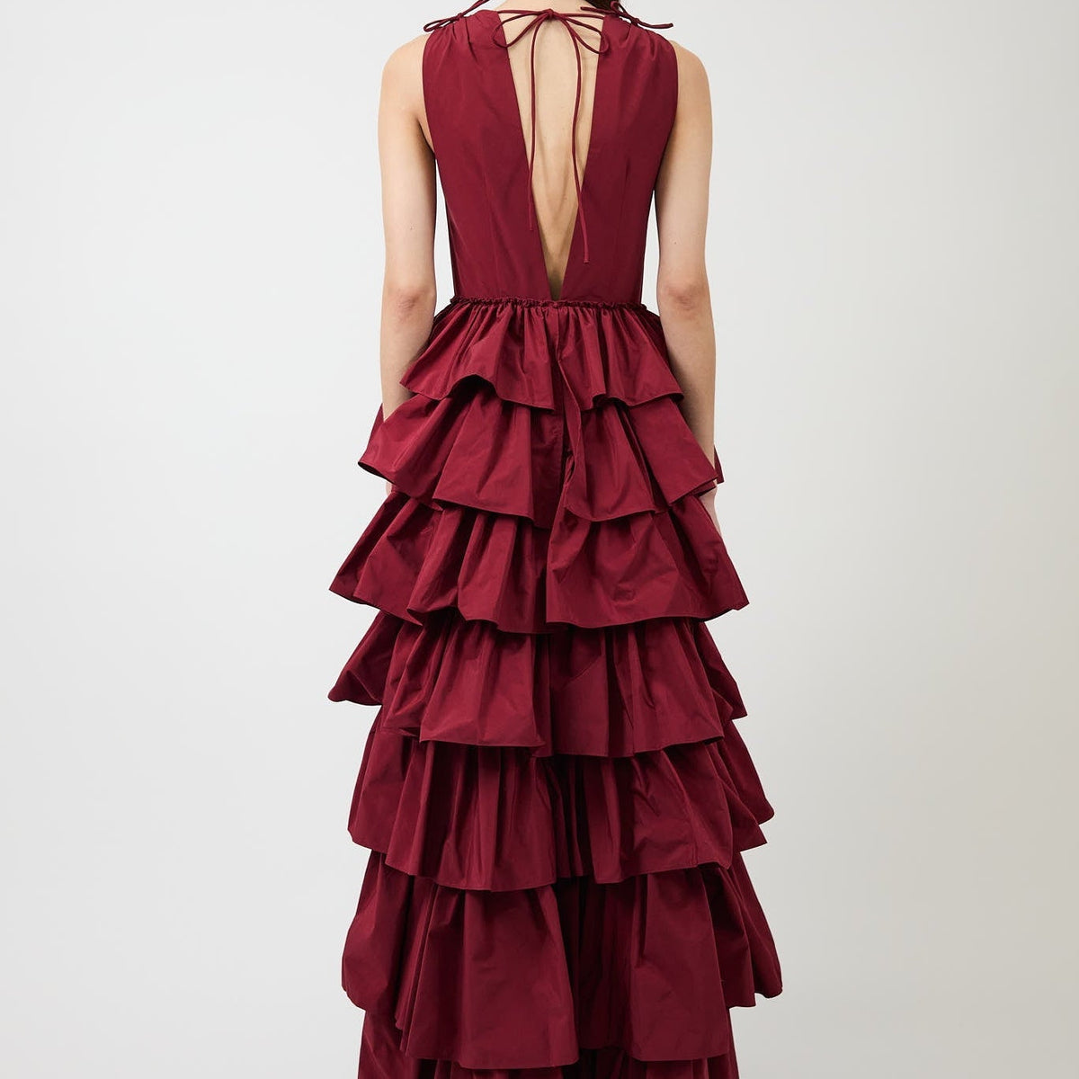 Women's Deep V Neck Ruffled Maxi Evening Gown with Slit