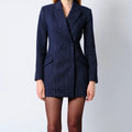 Women's Pinstripe Double Breasted Blazer Mini Dress