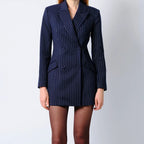 Women's Pinstripe Double Breasted Blazer Mini Dress