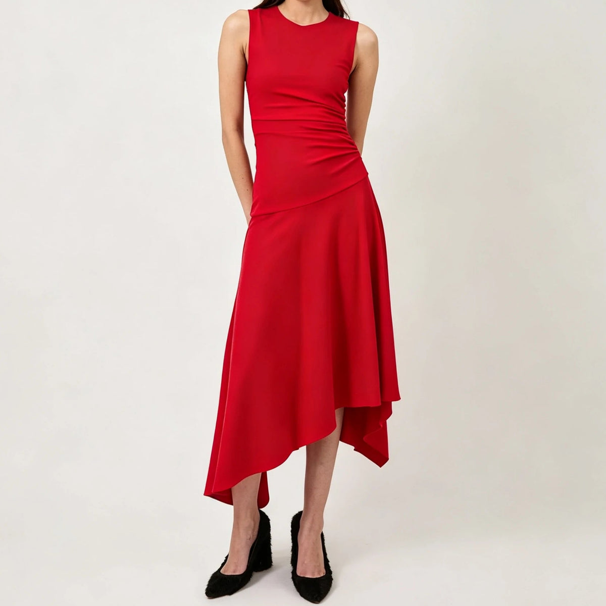 Women's Sleeveless Round Neck Asymmetrical Midi Dress