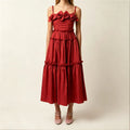 Women's Spaghetti Strap Tiered Midi Dress with 3D Floral Detail