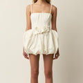 Women's Square Neck Puff Sleeve Mini Dress with Spaghetti Straps