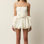 Women's Square Neck Puff Sleeve Mini Dress with Spaghetti Straps