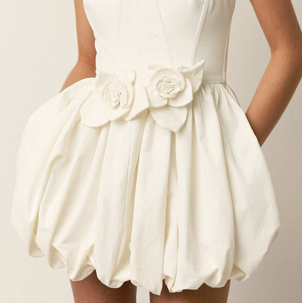 Women's Square Neck Puff Sleeve Mini Dress with Spaghetti Straps