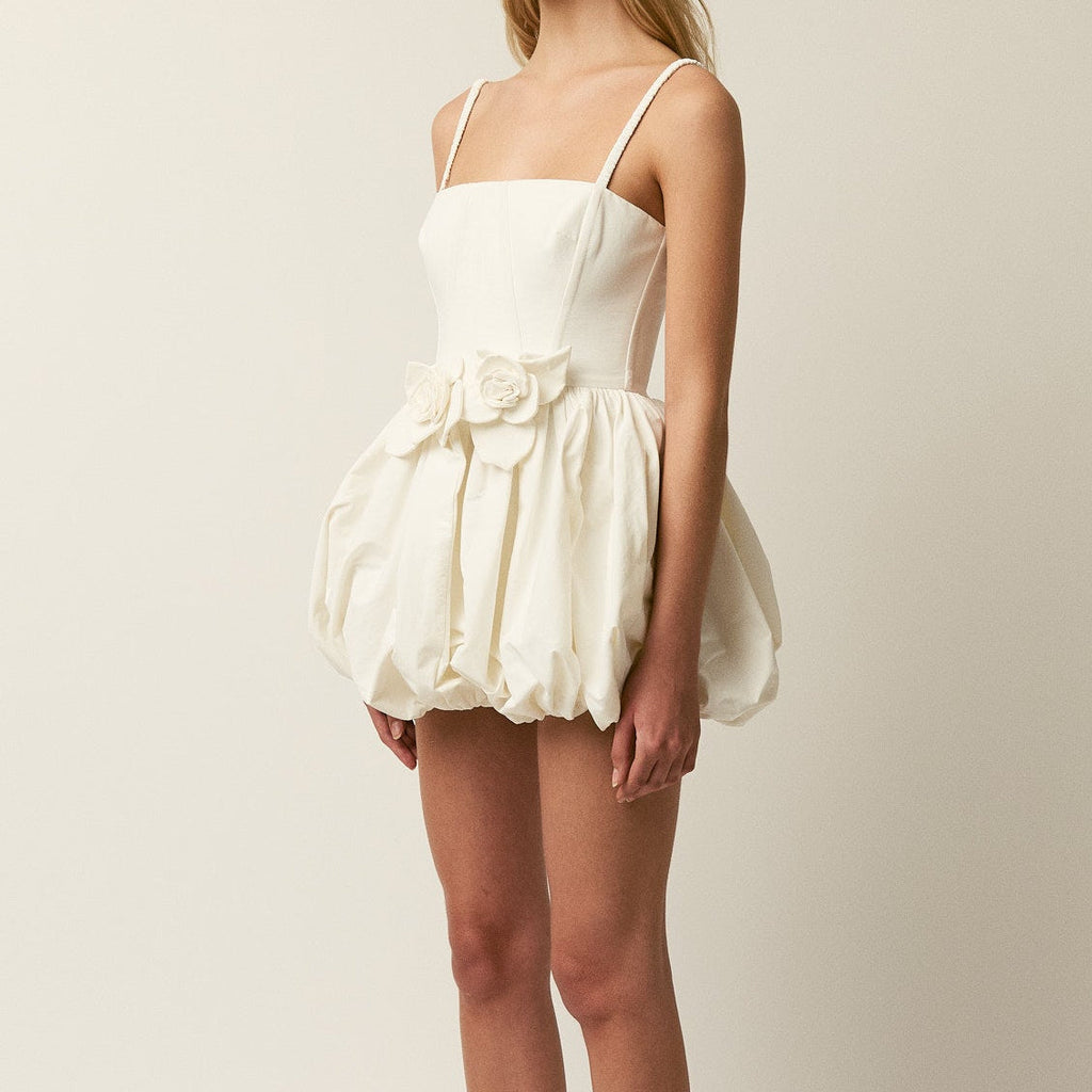 Women's Square Neck Puff Sleeve Mini Dress with Spaghetti Straps