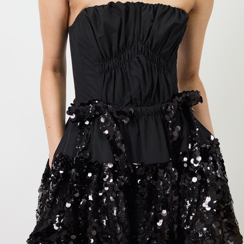 Women's Strapless Sequin Ruffle Mini Dress