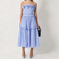 Women's Striped Floral Midi Dress with Delicate Straps