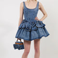 Women's U Neck Ruffled Denim Mini Dress