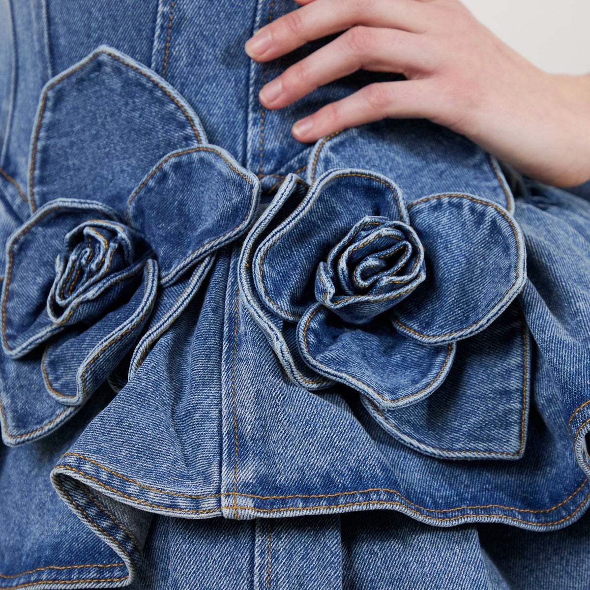 Women's U Neck Ruffled Denim Mini Dress