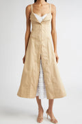 Khaki Sleeveless Corset Seam Cami Midi Dress