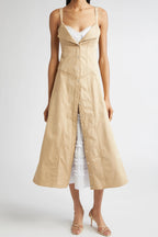 Khaki Sleeveless Corset Seam Cami Midi Dress